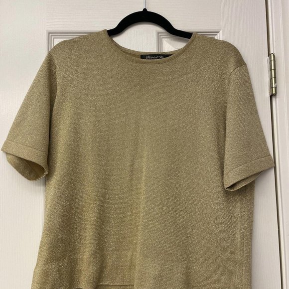 Vintage Patrick Tricot Women's Metallic Gold Sweater Size L. Short Sleeve. - Picture 1 of 6